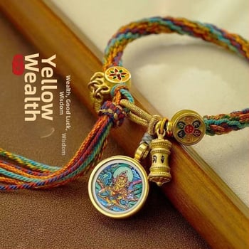 Etno stiliaus rankų darbo unisex apyrankė iš virvės su Thangka motyvu, 2024 m. pavasario leidimas, individualiai supakuota