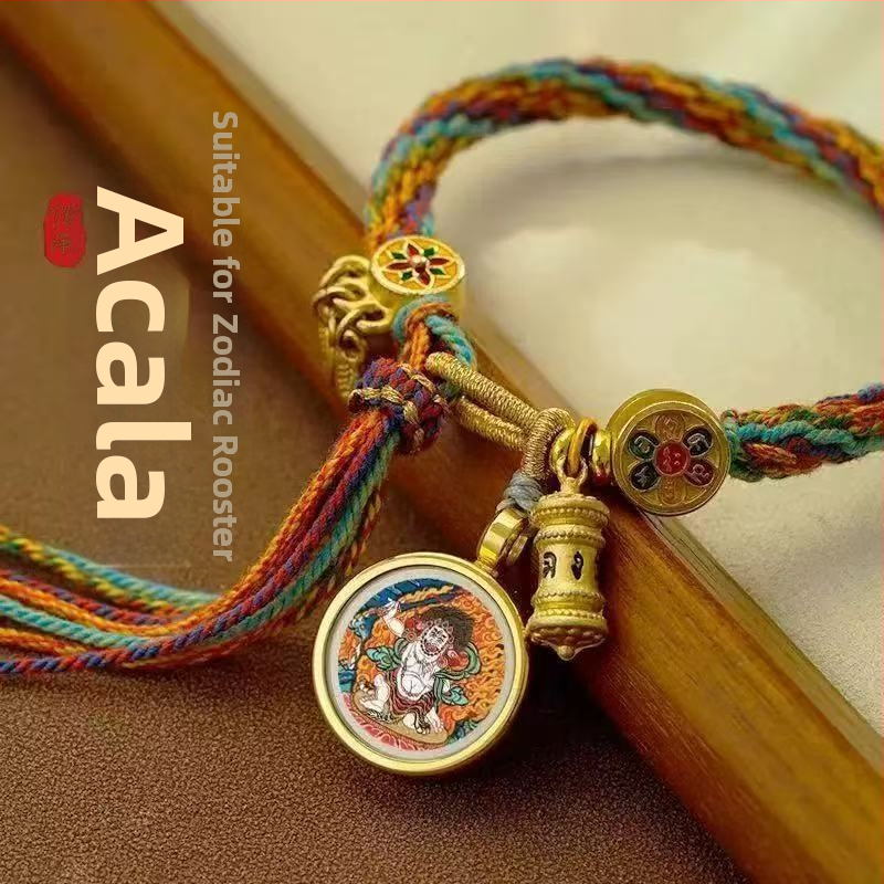 Etno stiliaus rankų darbo unisex apyrankė iš virvės su Thangka motyvu, 2024 m. pavasario leidimas, individualiai supakuota