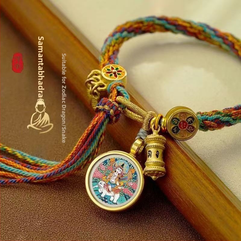 Etno stiliaus rankų darbo unisex apyrankė iš virvės su Thangka motyvu, 2024 m. pavasario leidimas, individualiai supakuota