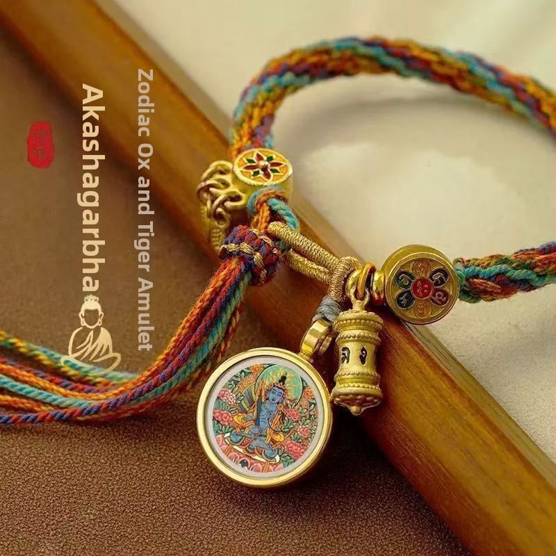 Etno stiliaus rankų darbo unisex apyrankė iš virvės su Thangka motyvu, 2024 m. pavasario leidimas, individualiai supakuota