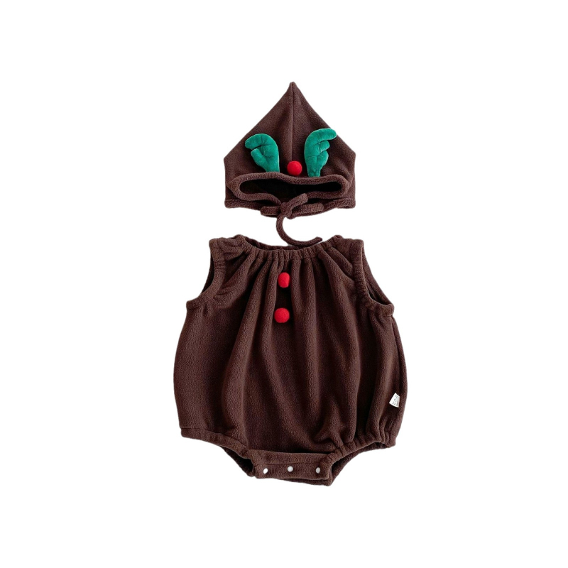 Zīdaiņu romper bez piedurknēm ar noņemamu kapuci, poliesters, zīdaiņiem 0–1 gadi, Korejas stils