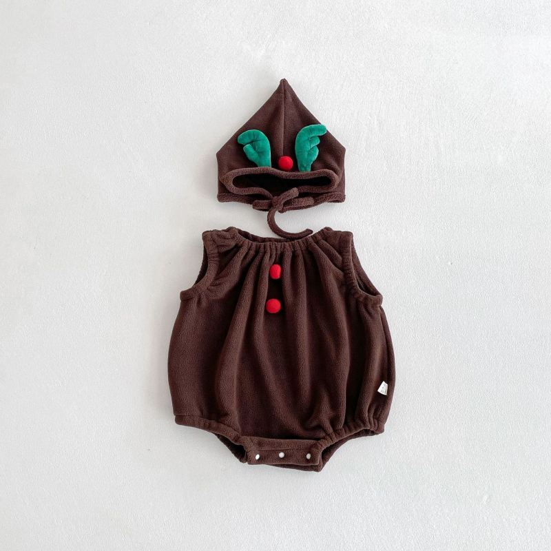 Zīdaiņu romper bez piedurknēm ar noņemamu kapuci, poliesters, zīdaiņiem 0–1 gadi, Korejas stils