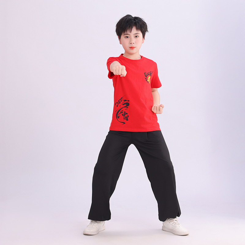 Dječji unisex set za borilačke vještine s lantern hlačama i kratkim rukavima za Kung Fu, Tai Chi i Sanda trening, 95% pamuk, mekana obrada tkanine