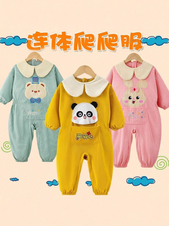 Bērnu rāpošanas kombinezonā ar snapkopām – garas piedurknes, corduroy audums un poliesteris, pavasaris‑rudens‑ziema, 3–8 gadu vecumam