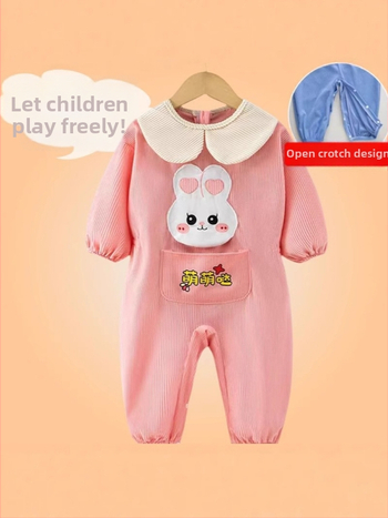 Bērnu rāpošanas kombinezonā ar snapkopām – garas piedurknes, corduroy audums un poliesteris, pavasaris‑rudens‑ziema, 3–8 gadu vecumam