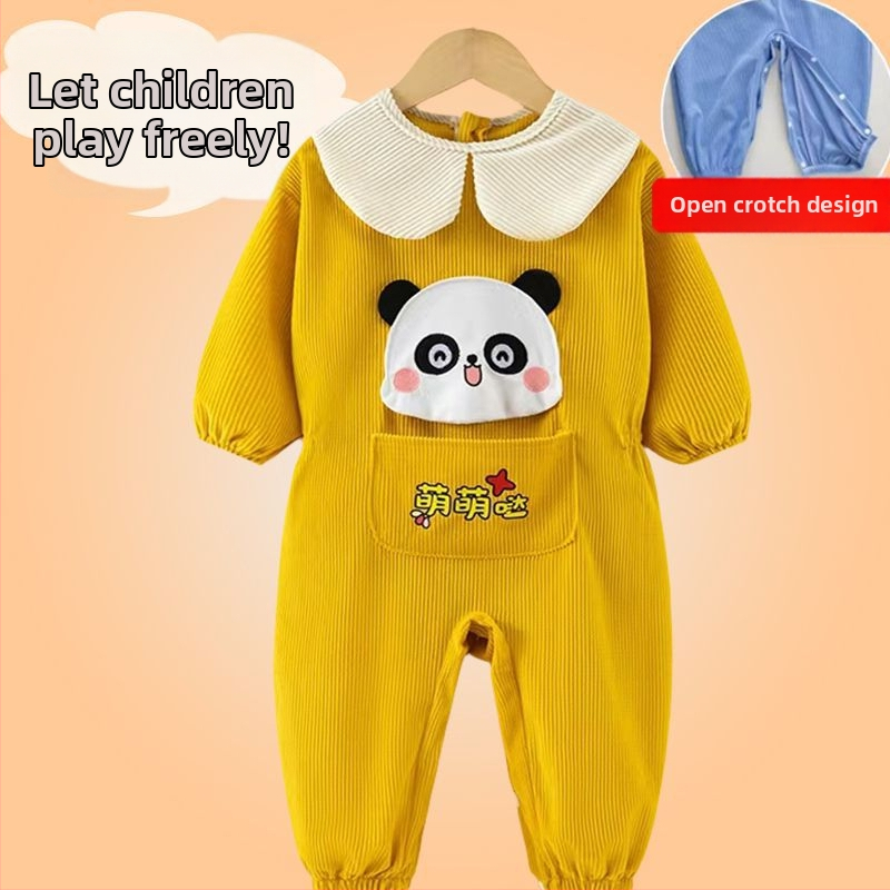 Bērnu rāpošanas kombinezonā ar snapkopām – garas piedurknes, corduroy audums un poliesteris, pavasaris‑rudens‑ziema, 3–8 gadu vecumam