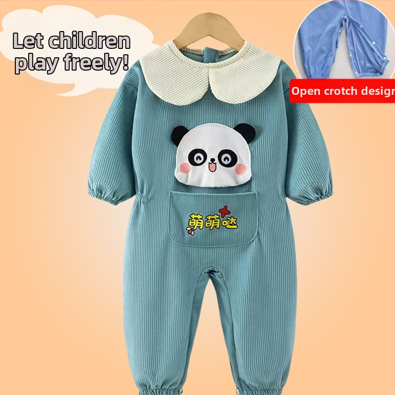 Bērnu rāpošanas kombinezonā ar snapkopām – garas piedurknes, corduroy audums un poliesteris, pavasaris‑rudens‑ziema, 3–8 gadu vecumam