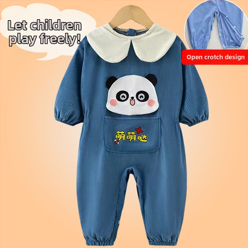 Bērnu rāpošanas kombinezonā ar snapkopām – garas piedurknes, corduroy audums un poliesteris, pavasaris‑rudens‑ziema, 3–8 gadu vecumam