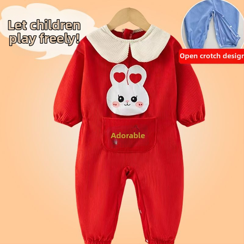 Bērnu rāpošanas kombinezonā ar snapkopām – garas piedurknes, corduroy audums un poliesteris, pavasaris‑rudens‑ziema, 3–8 gadu vecumam