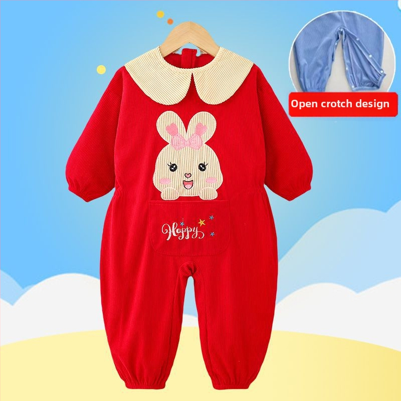 Bērnu rāpošanas kombinezonā ar snapkopām – garas piedurknes, corduroy audums un poliesteris, pavasaris‑rudens‑ziema, 3–8 gadu vecumam