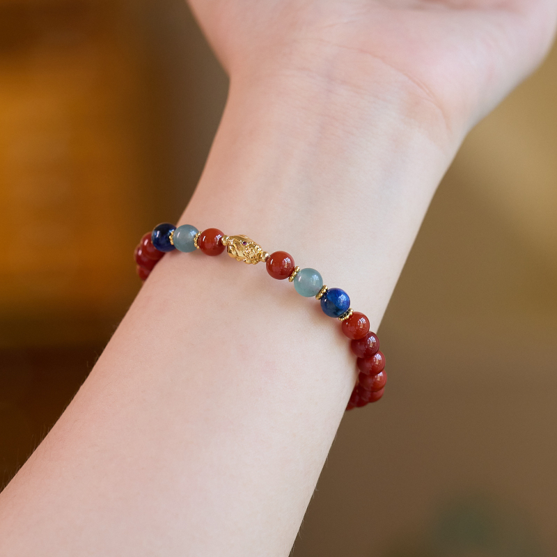 Achát karkötő, Új kínai stílus, kézzel készített gömbölyű gyöngyök, 30 gyöngyből álló dizájn