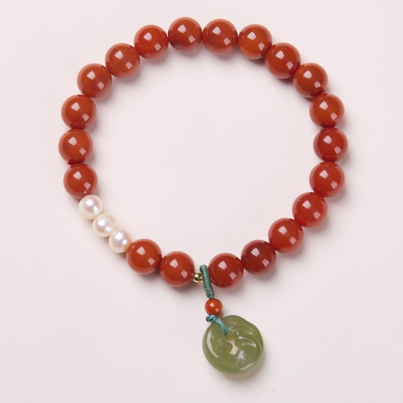 Achát karkötő, Új kínai stílus, kézzel készített gömbölyű gyöngyök, 30 gyöngyből álló dizájn