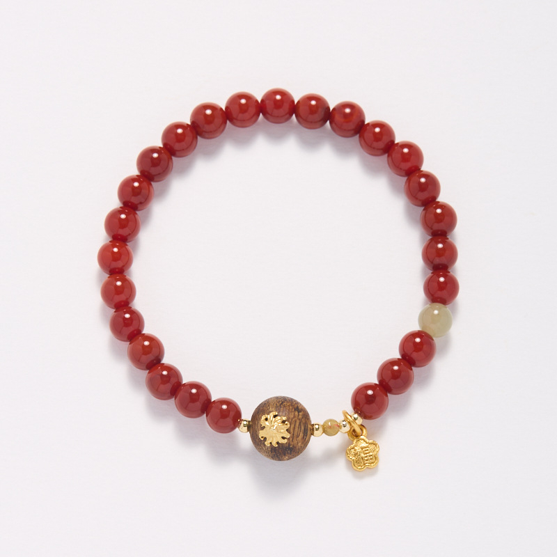 Achát karkötő, Új kínai stílus, kézzel készített gömbölyű gyöngyök, 30 gyöngyből álló dizájn