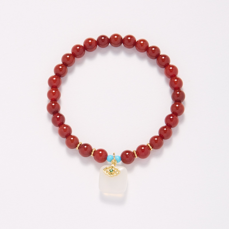 Achát karkötő, Új kínai stílus, kézzel készített gömbölyű gyöngyök, 30 gyöngyből álló dizájn