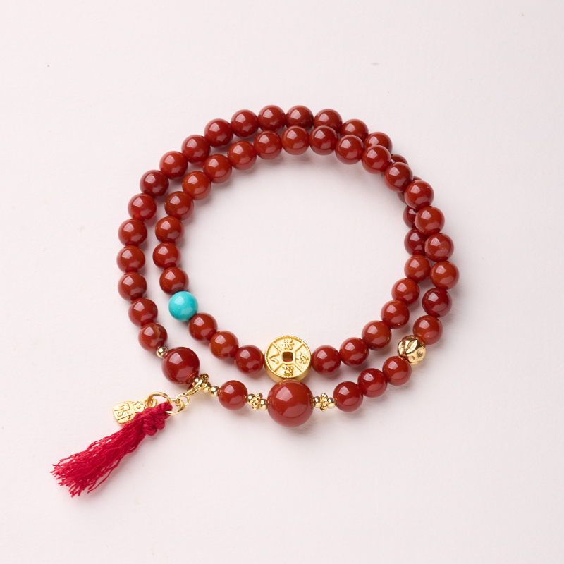 Achát karkötő, Új kínai stílus, kézzel készített gömbölyű gyöngyök, 30 gyöngyből álló dizájn