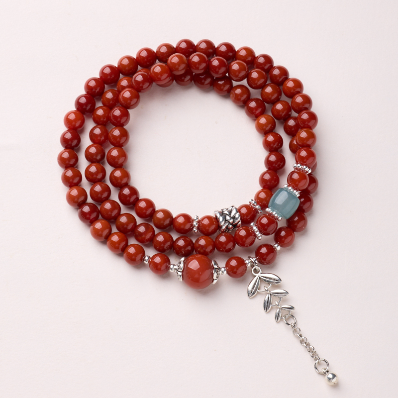 Achát karkötő, Új kínai stílus, kézzel készített gömbölyű gyöngyök, 30 gyöngyből álló dizájn