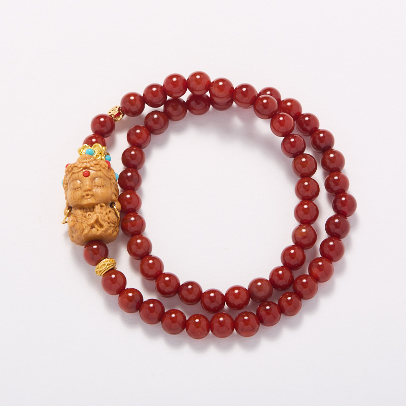 Achát karkötő, Új kínai stílus, kézzel készített gömbölyű gyöngyök, 30 gyöngyből álló dizájn