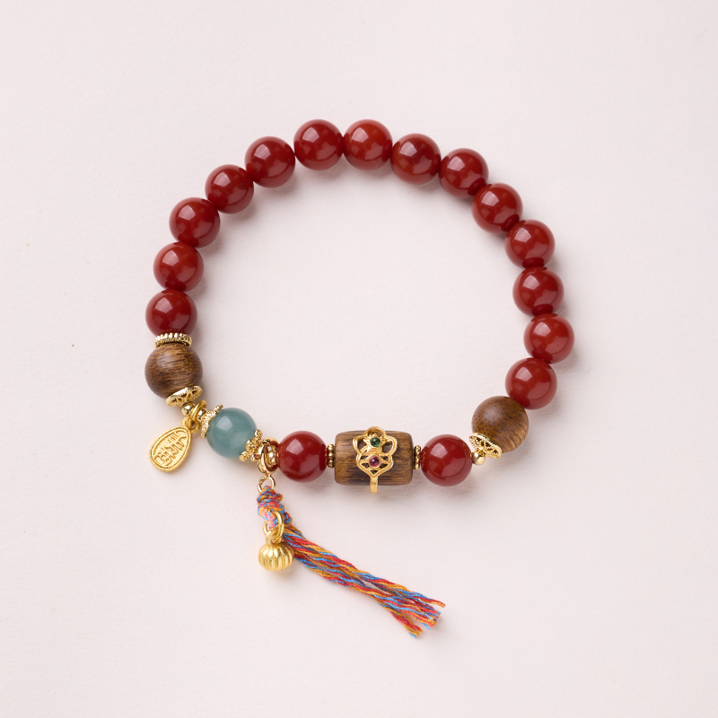 Achát karkötő, Új kínai stílus, kézzel készített gömbölyű gyöngyök, 30 gyöngyből álló dizájn