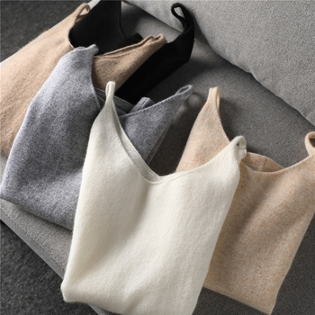 Sieviešu vilnas adīta camisole ar V kaklu, dubulti siksnas, šaurais siluets, ziemas sezona