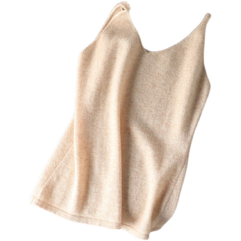 Sieviešu vilnas adīta camisole ar V kaklu, dubulti siksnas, šaurais siluets, ziemas sezona