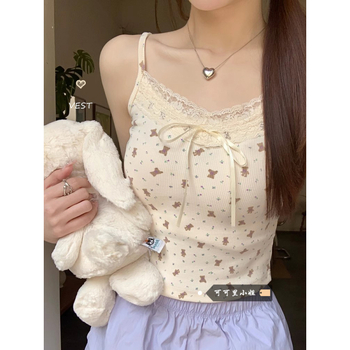 Sievietes camisole top, sling stila, lāča raksts, slim fit, īss garums