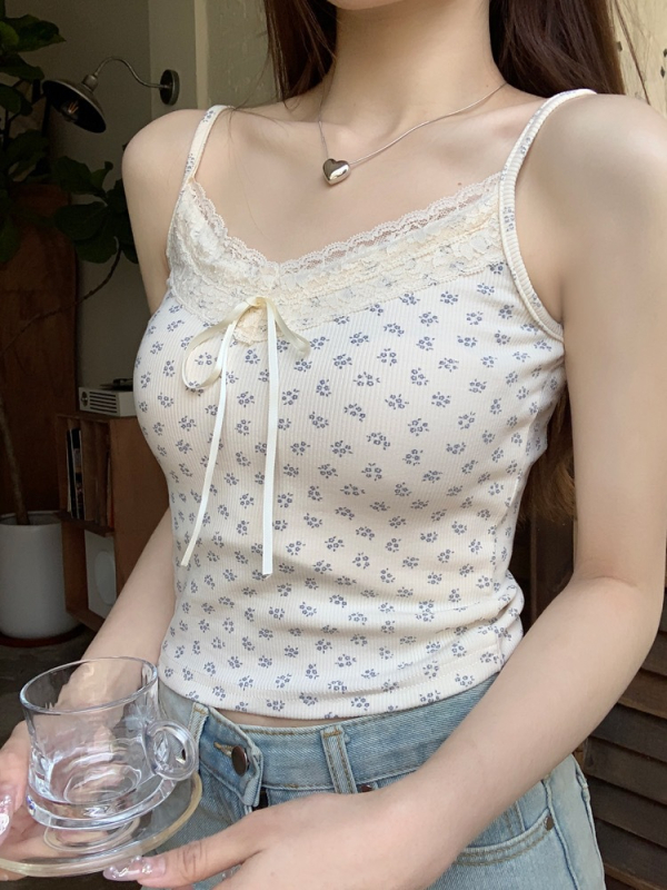 Sievietes camisole top, sling stila, lāča raksts, slim fit, īss garums