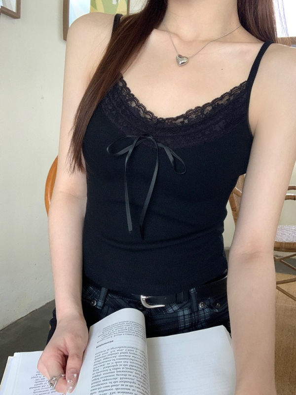 Sievietes camisole top, sling stila, lāča raksts, slim fit, īss garums