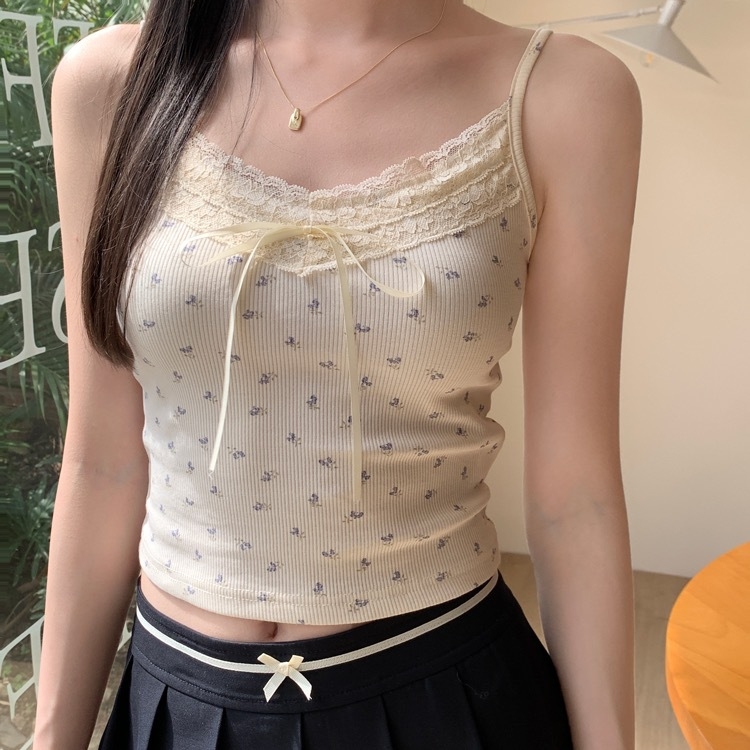 Sievietes camisole top, sling stila, lāča raksts, slim fit, īss garums
