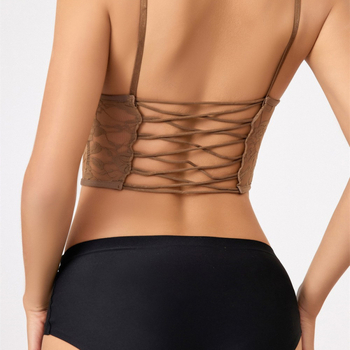 Naisen čipkasti camisole s V-izrezom, prozirni čipkasti detalji, krížni sling remenice, poliester, 141–160 g/m2