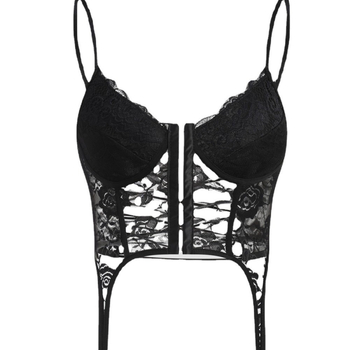Naisen čipkasti camisole s V-izrezom, prozirni čipkasti detalji, krížni sling remenice, poliester, 141–160 g/m2