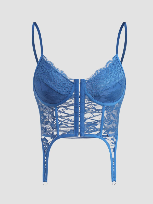 Naisen čipkasti camisole s V-izrezom, prozirni čipkasti detalji, krížni sling remenice, poliester, 141–160 g/m2