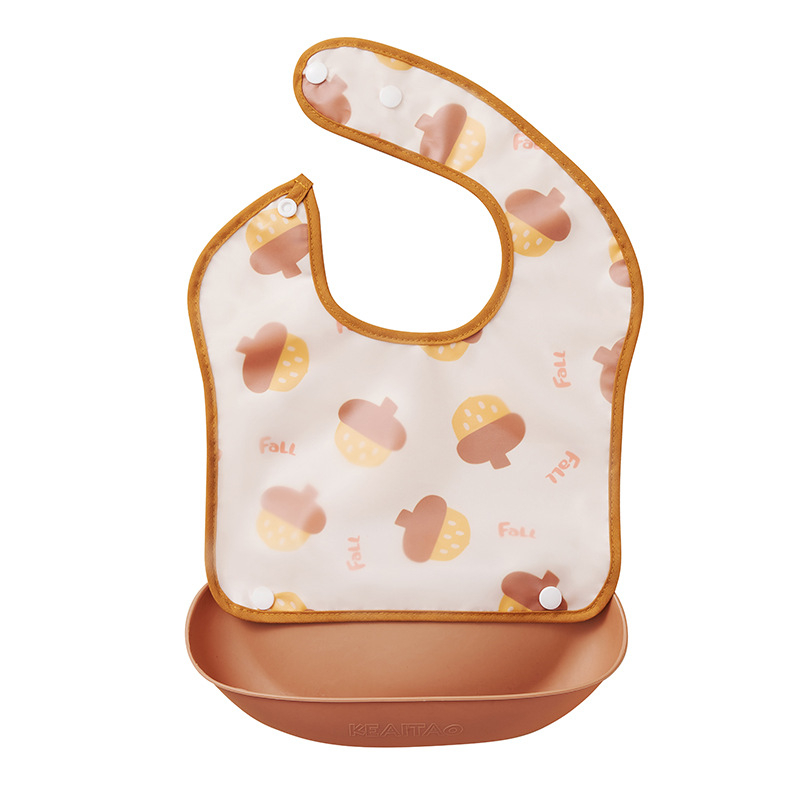 Etetőkötény EVA anyagból, vízálló, babák és gyermekek számára, 0–6 éves korosztálynak; mintázat: mintás, egyszínű, nyomtatott, figurák