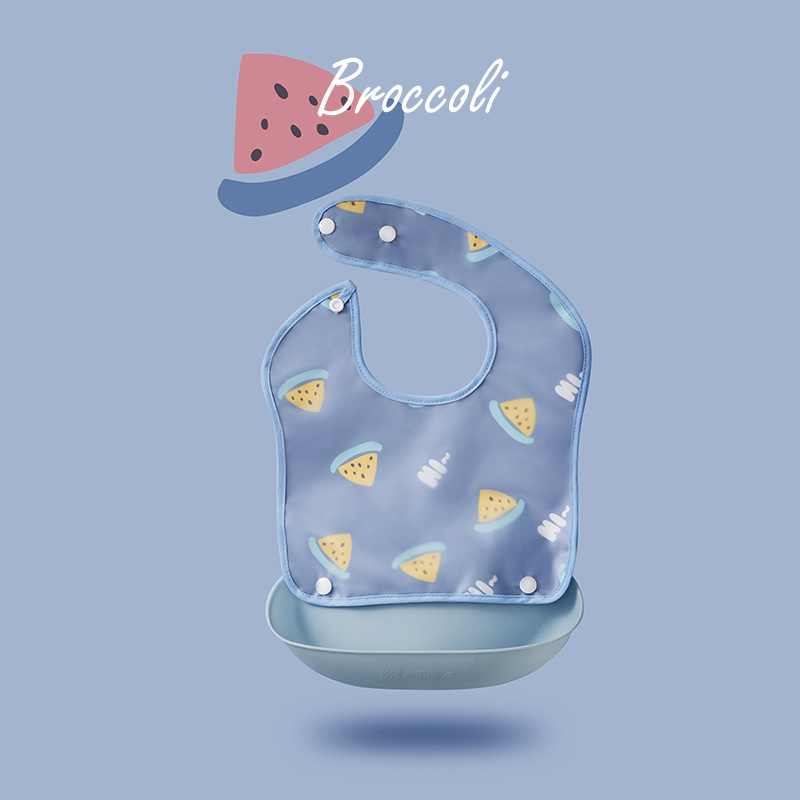 Etetőkötény EVA anyagból, vízálló, babák és gyermekek számára, 0–6 éves korosztálynak; mintázat: mintás, egyszínű, nyomtatott, figurák