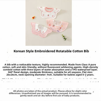 Baba vízálló etetőkendő forgatható dizájnnal, több mint 95% pamut, koreai stílusú karikatás mintával, 0–3 éveseknek