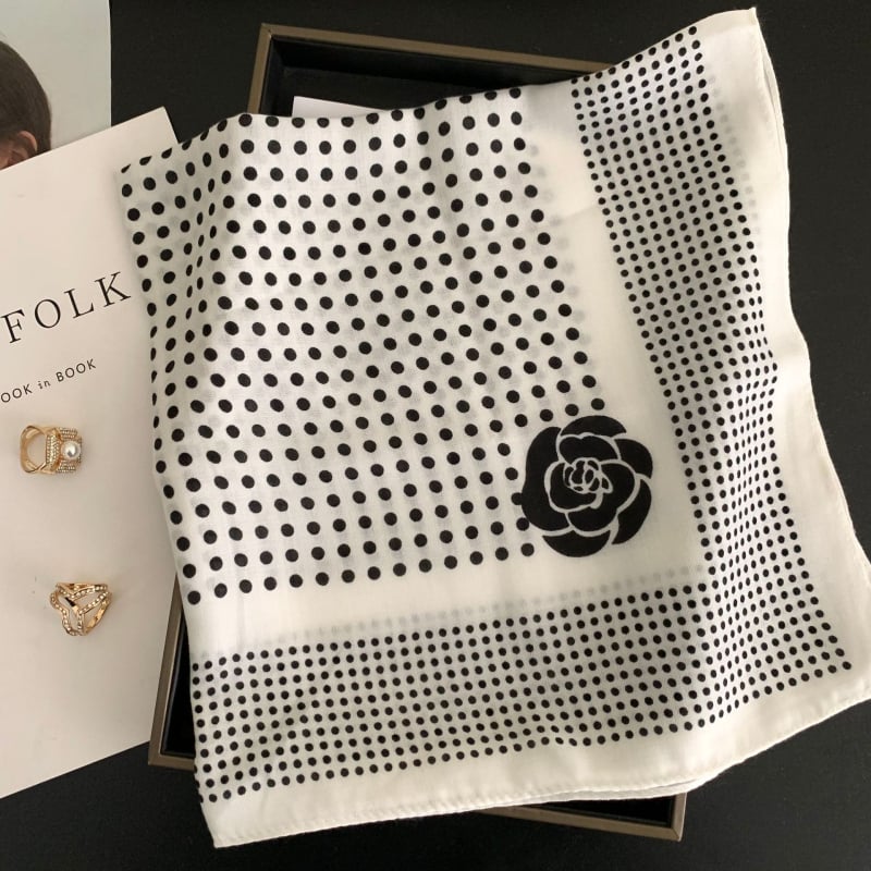 Γυναικείος τετράγωνος φουλάρι από βαμβάκι-λινό, με πουά μοτίβο, warp-knit ύφανση, διπλής χρήσης εσάρπα για την άνοιξη