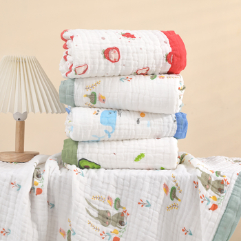 Zīdaiņu gazes vannas dvielis ar dzīvnieku un multenes apdrukām, 100% kokvilna, piemērots vasarai-pavasarim un rudenei, bērniem 1-3 gadiem (80-100 cm), 2024. gada pavasara izlaišana