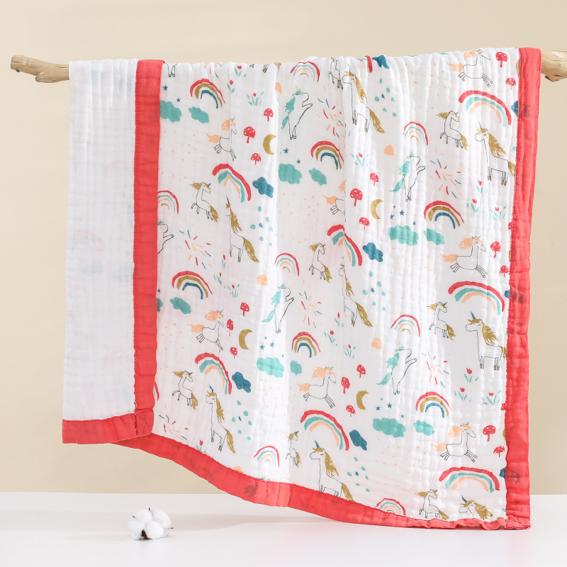 Zīdaiņu gazes vannas dvielis ar dzīvnieku un multenes apdrukām, 100% kokvilna, piemērots vasarai-pavasarim un rudenei, bērniem 1-3 gadiem (80-100 cm), 2024. gada pavasara izlaišana