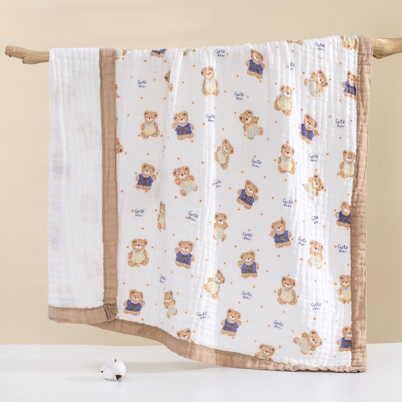 Zīdaiņu gazes vannas dvielis ar dzīvnieku un multenes apdrukām, 100% kokvilna, piemērots vasarai-pavasarim un rudenei, bērniem 1-3 gadiem (80-100 cm), 2024. gada pavasara izlaišana