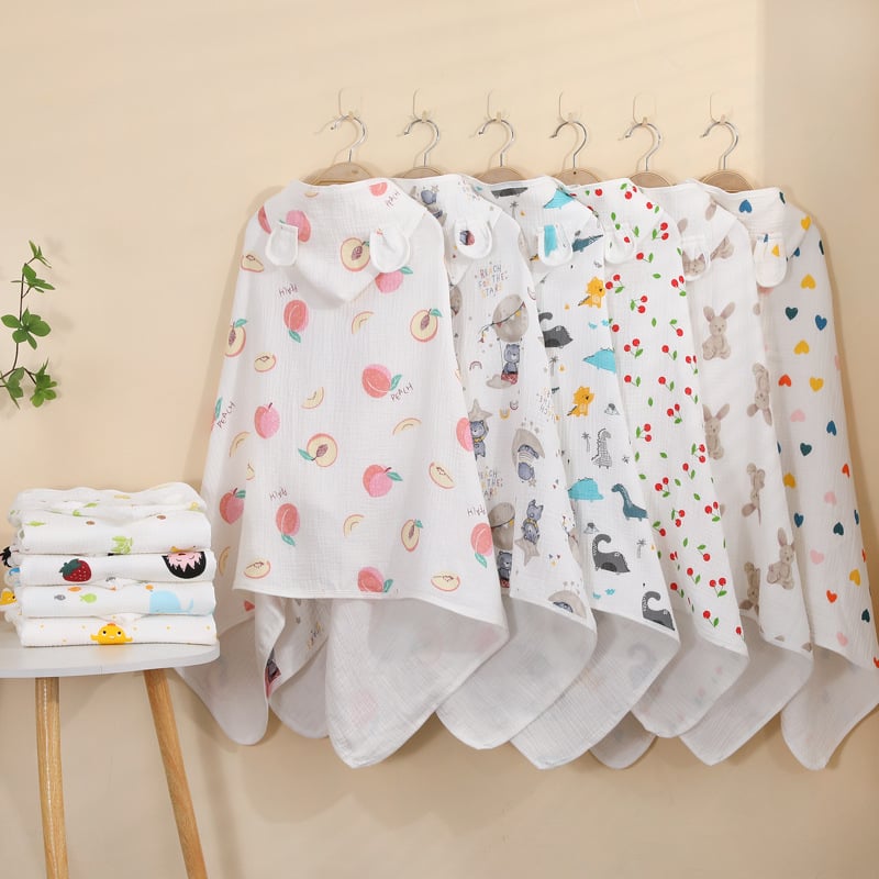 Kapucēts vannas lakats zīdaiņiem un maziem bērniem (1–3 gadi), 95% kokvilna, absorbējošs, rudens lietošanai