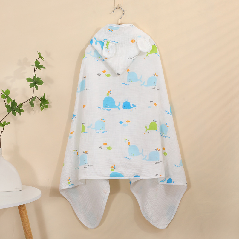 Kapucēts vannas lakats zīdaiņiem un maziem bērniem (1–3 gadi), 95% kokvilna, absorbējošs, rudens lietošanai