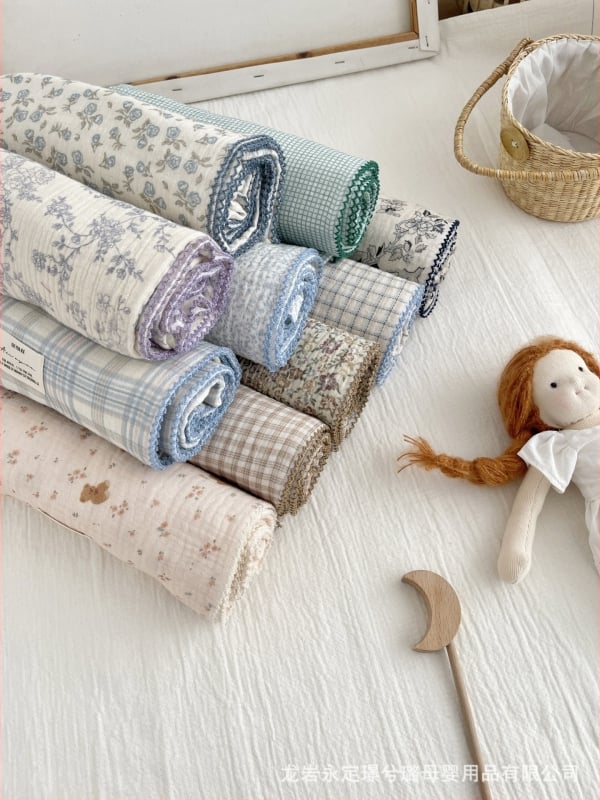 Zīdaiņu wrap no 100% kokvilnas gazes, režģa raksts, Korejas stils, Drošības klase A