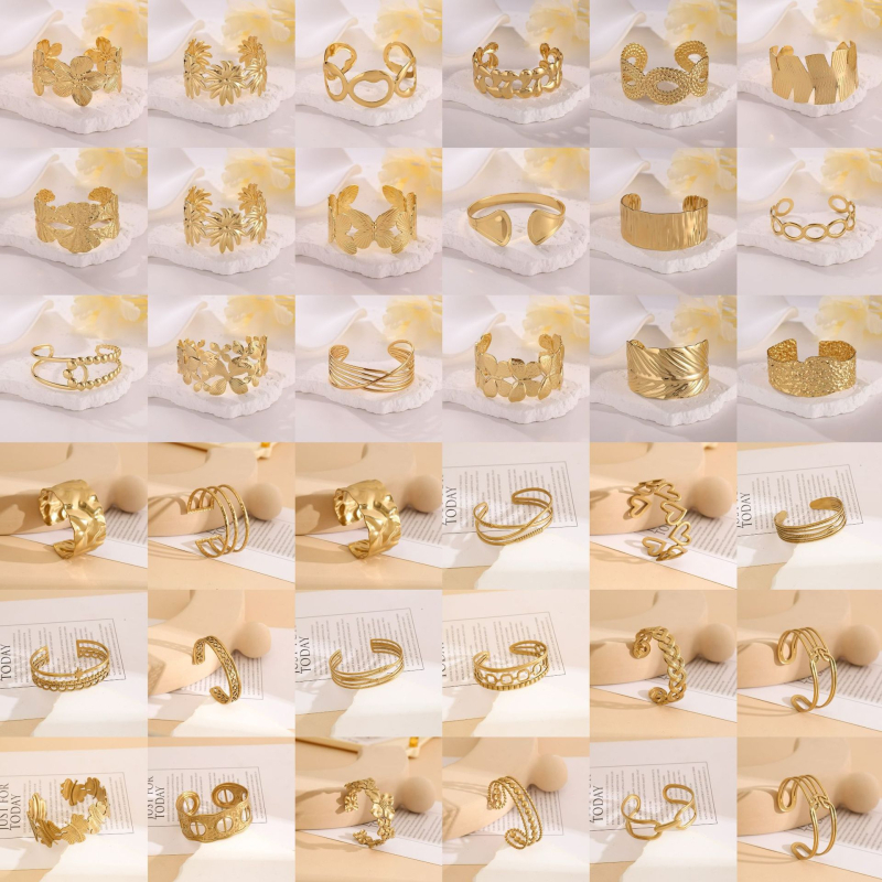 Atvērta regulējama rokassprādze no titāna tērauda, hidrauliski presēta virsma, svars 26 g, personīgs stils, rokassprādze kā aksesuārs