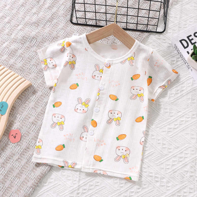 Bērnu kokvilnas vasaras īssrokā T-krekls ar V-veida kaklu 1–3 gadi