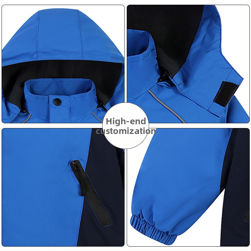 Detská zimná bunda, vetruodolná a vodeodolná 5000 mm, s kapucňou, fleecová podšívka, polyester, pre deti 8–9 rokov (Vodeodolnosť 5000 mm; Kapucňa; Fleece podšívka; Materiál: Polyester)