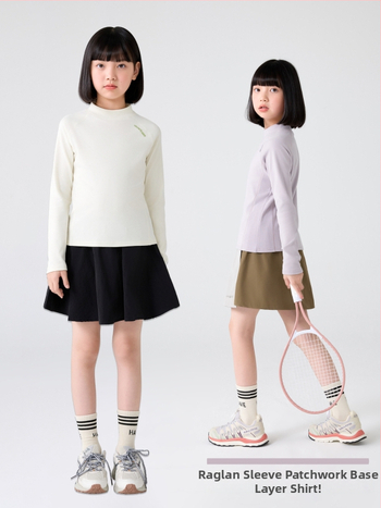 Mergaitėms skirtas pagrindinis marškinėliai su pusiau aukšta apykakle, raglano ilgos rankovės, dryžuotas raštas, 92% poliesteris, švelnus paviršius