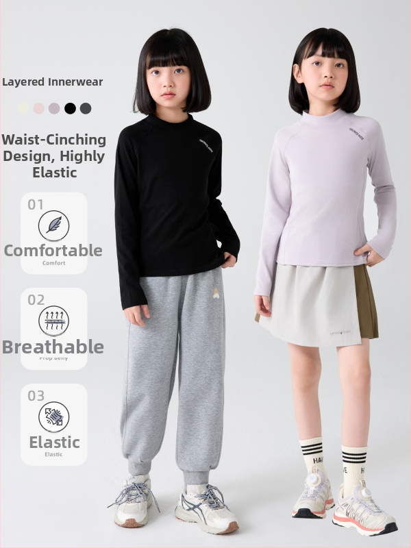 Dievčenský základný top s polovičnou vysokou golou, raglánové dlhé rukávy, pruhovaný vzor, 92% polyester, mäkký povrch