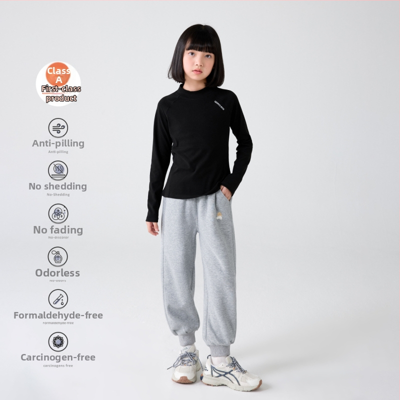 Mergaitėms skirtas pagrindinis marškinėliai su pusiau aukšta apykakle, raglano ilgos rankovės, dryžuotas raštas, 92% poliesteris, švelnus paviršius