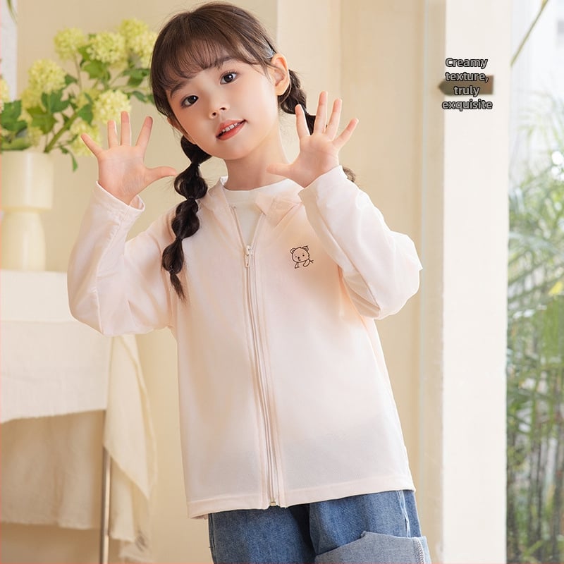 Детска UV защита Ice Silk с качулка, подплата от спандекс, за момичета на възраст 4–6 години