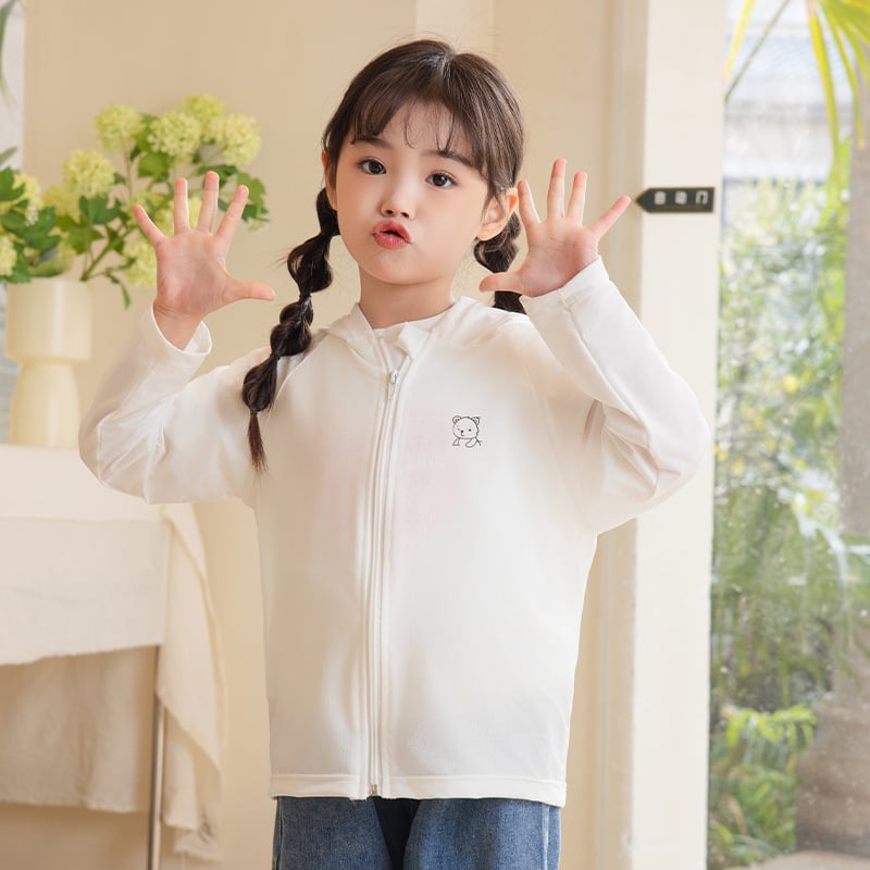 Детска UV защита Ice Silk с качулка, подплата от спандекс, за момичета на възраст 4–6 години