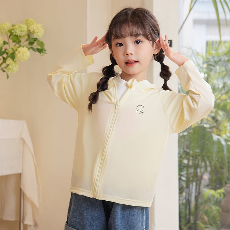 Детска UV защита Ice Silk с качулка, подплата от спандекс, за момичета на възраст 4–6 години